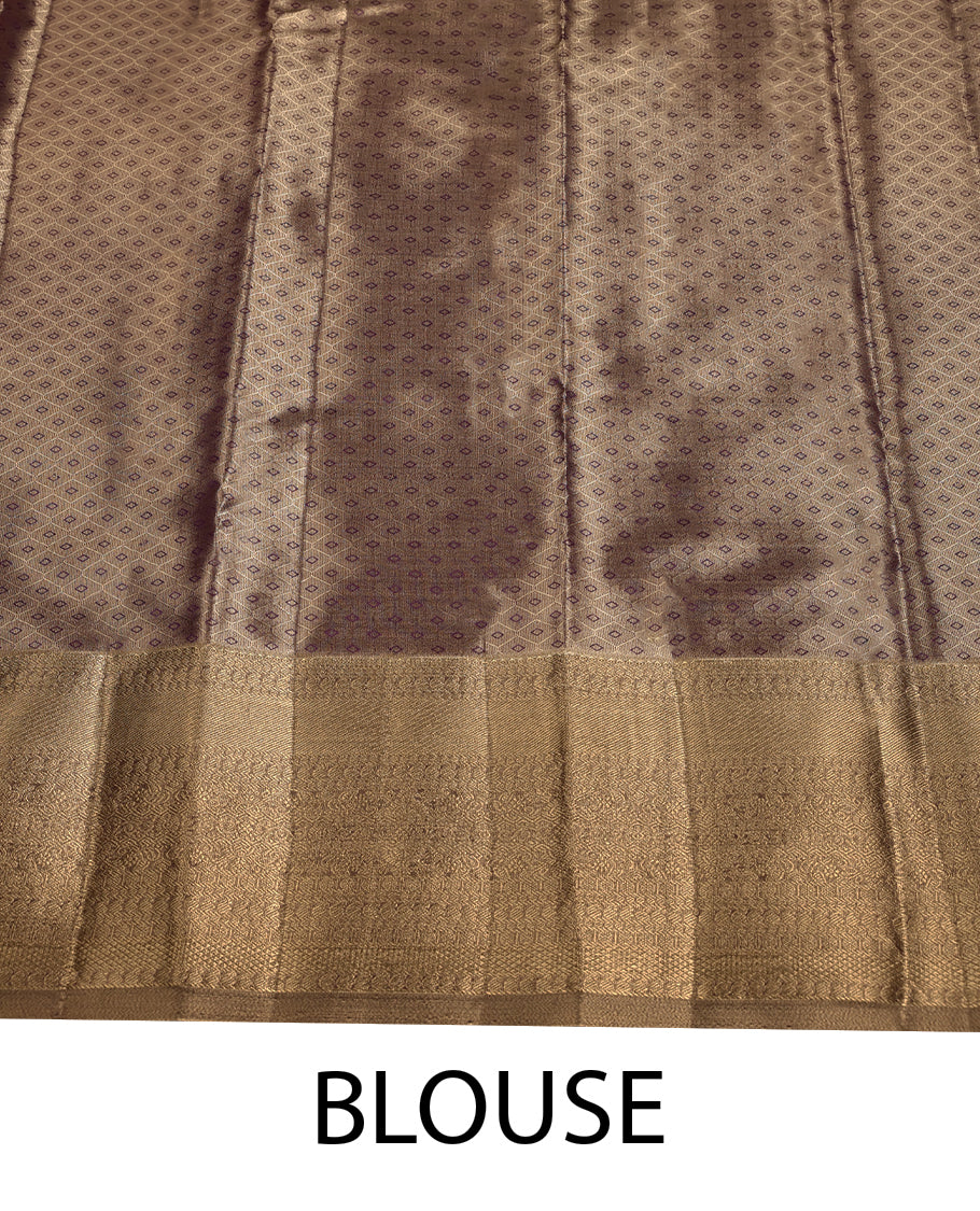 Copper Colour Art Tissue Saree having Golden Zari Worked Body with Brocade Border and Self Coloured Blouse