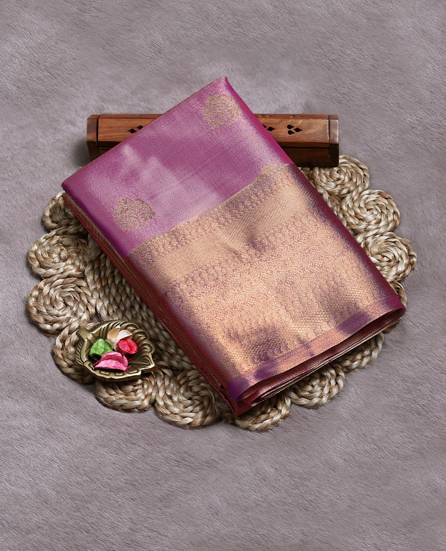 Rose Colour Art Tissue Saree having Golden Zari Worked Body with Brocade Border and Blouse