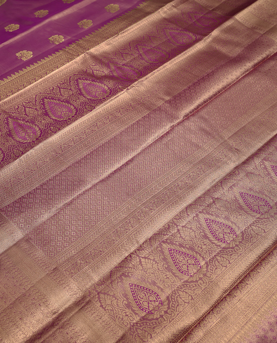 Rose Colour Art Tissue Saree having Golden Zari Worked Body with Brocade Border and Blouse
