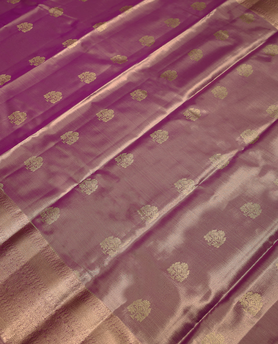 Rose Colour Art Tissue Saree having Golden Zari Worked Body with Brocade Border and Blouse
