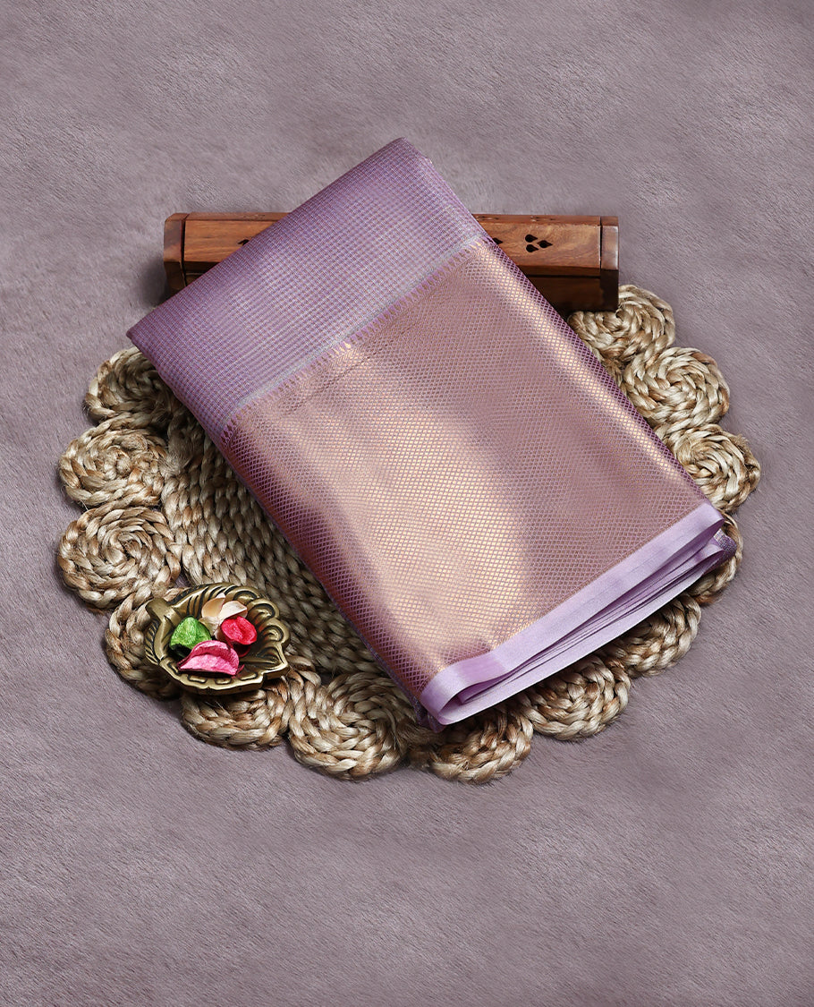 Lavender Colour Art Tissue Saree having Golden Zari Worked Body with Brocade Border and Blouse