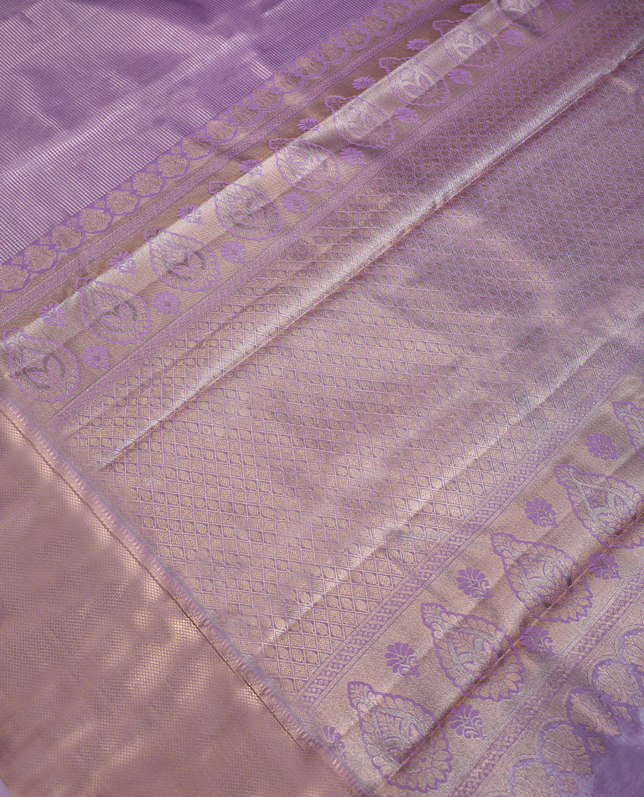 Lavender Colour Art Tissue Saree having Golden Zari Worked Body with Brocade Border and Blouse