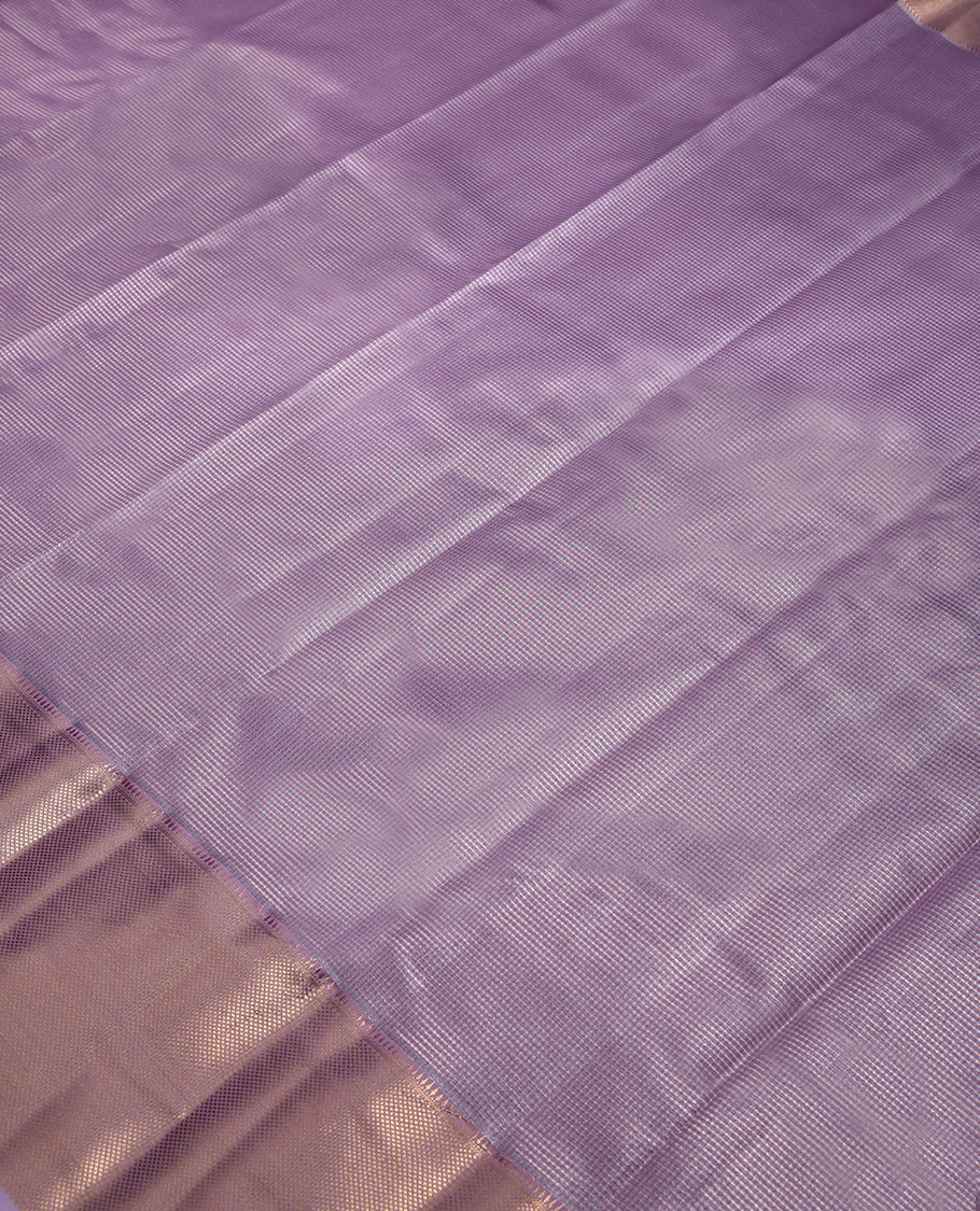 Lavender Colour Art Tissue Saree having Golden Zari Worked Body with Brocade Border and Blouse