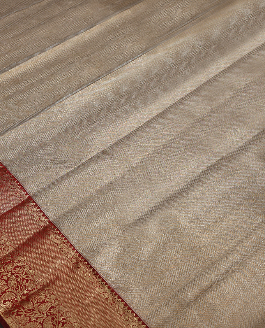 Golden and Silver Colour Art Tissue Saree having Zari Worked Body with Maroon Colour Border and Blouse