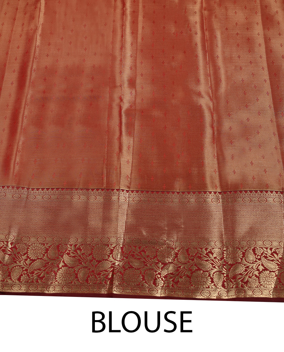 Golden and Silver Colour Art Tissue Saree having Zari Worked Body with Maroon Colour Border and Blouse