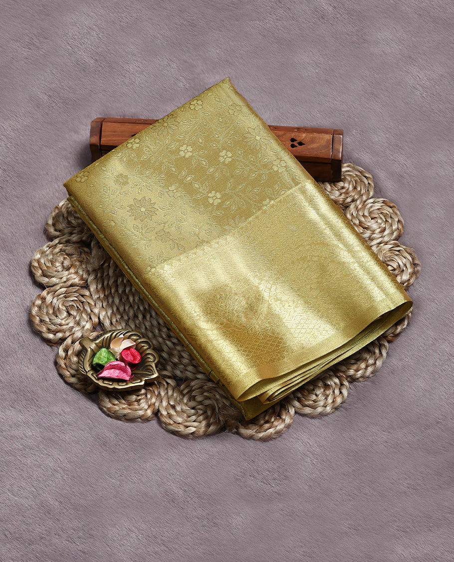 Gold Colour Art Tissue Saree having Golden Zari Worked Body with Self Colour Brocade Border and Blouse