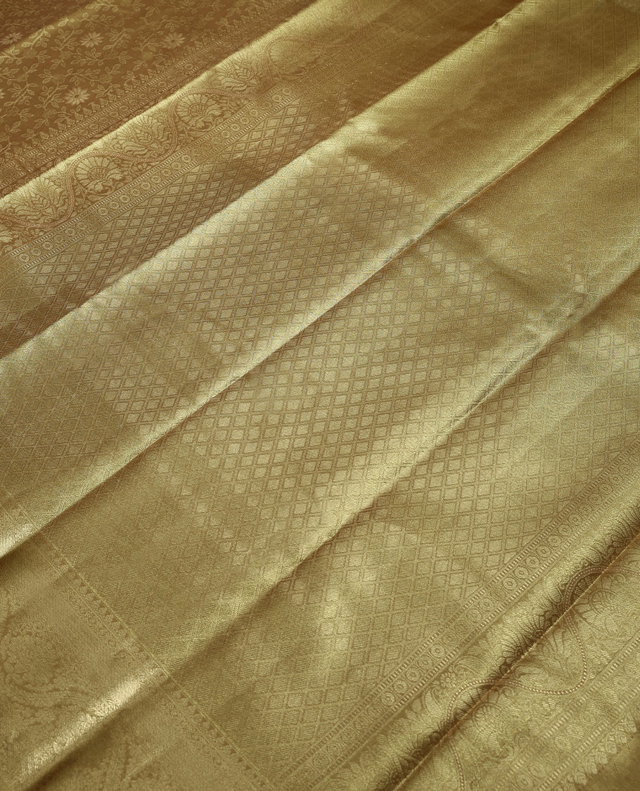 Gold Colour Art Tissue Saree having Golden Zari Worked Body with Self Colour Brocade Border and Blouse