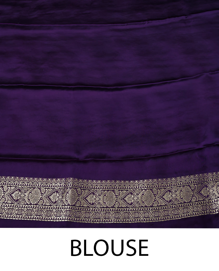 Royal Purple Colour Semi Crepe Banaras Saree having Golden Buttas in Body with Traditional Border and Self Coloured Blouse