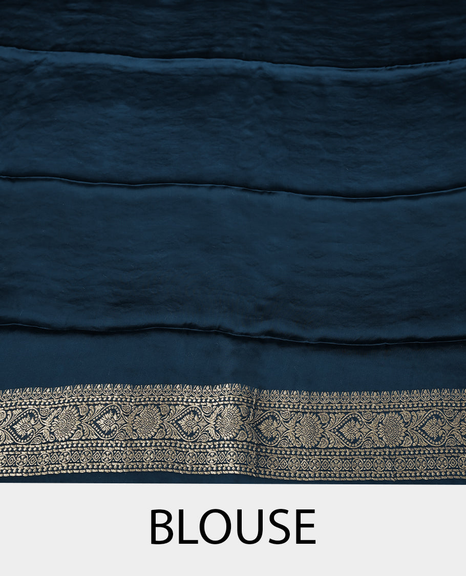 Royal Blue Colour Semi Crepe Banaras Saree having Golden Buttas in Body with Traditional Border and Self Coloured Blouse