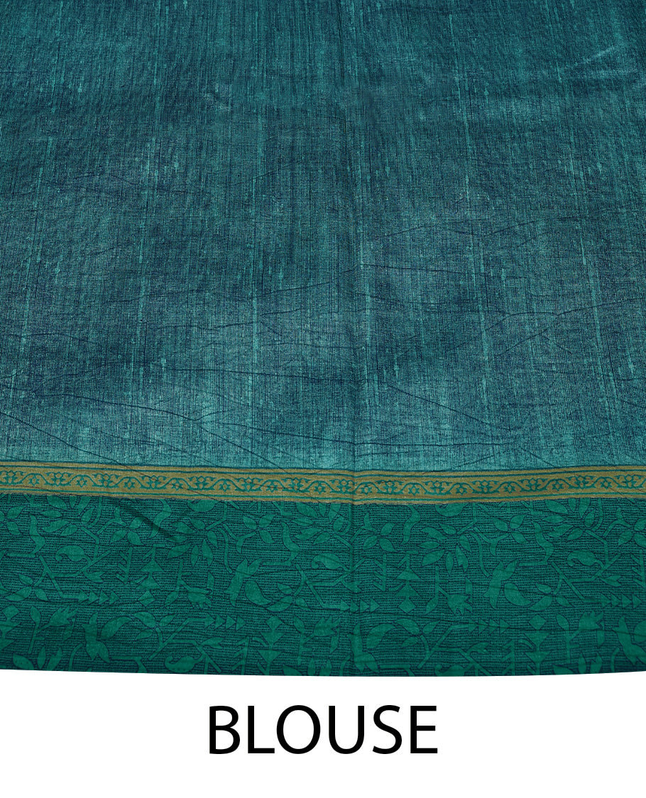 Navy Blue Colour Manipuri Saree having Flower Prints in Entire Body with Contrast Printed Border and Blouse