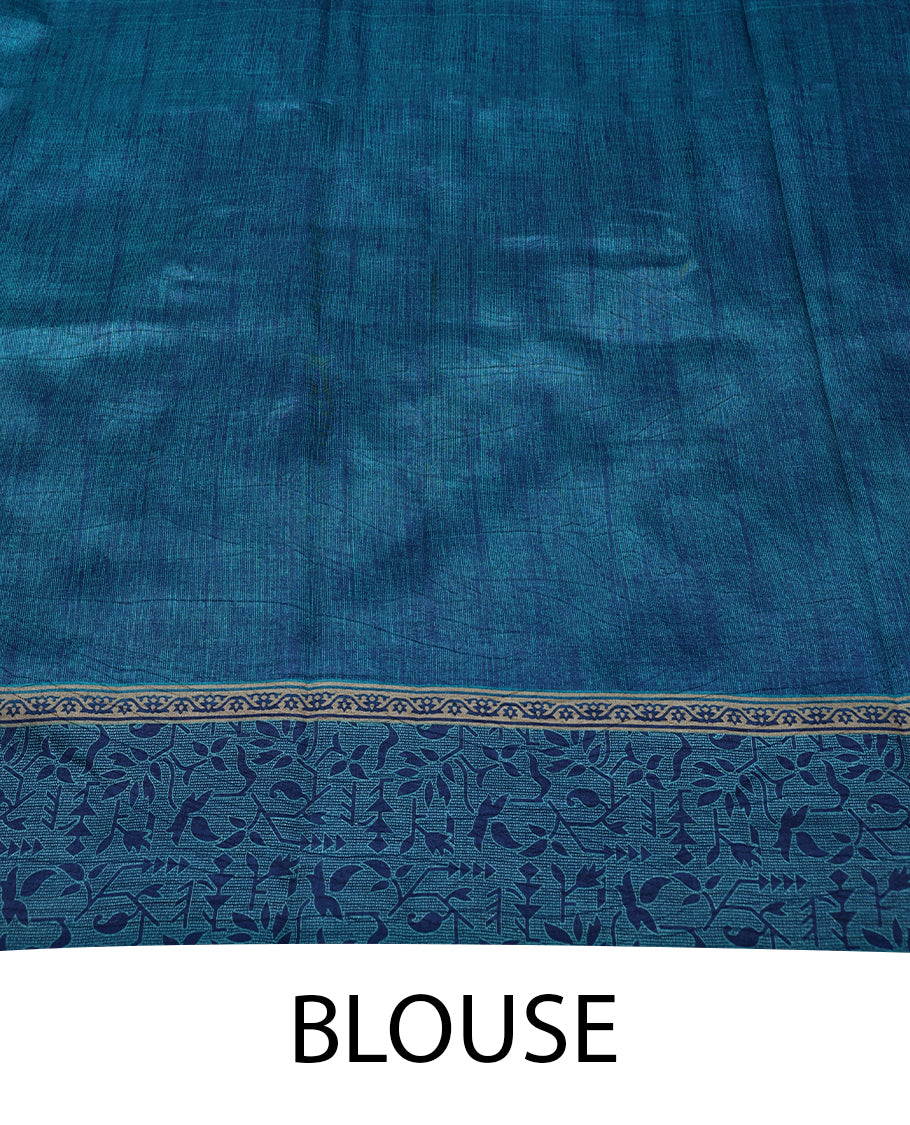 Light Peacock Blue Colour Manipuri Saree having Flower Prints in Entire Body with Contrast Printed Border and Blouse