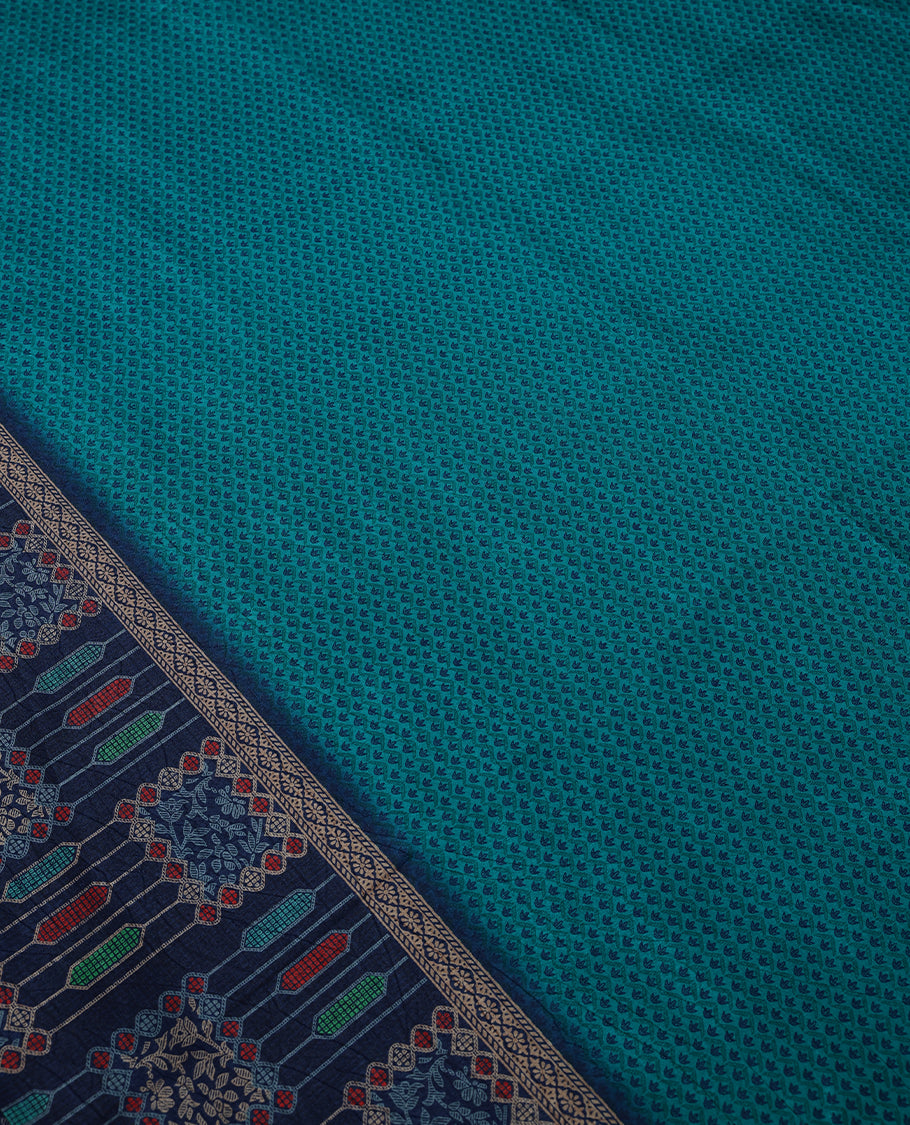 Light Peacock Blue Colour Manipuri Saree having Tiny Prints in Entire Body with Contrast Printed Border and Blouse