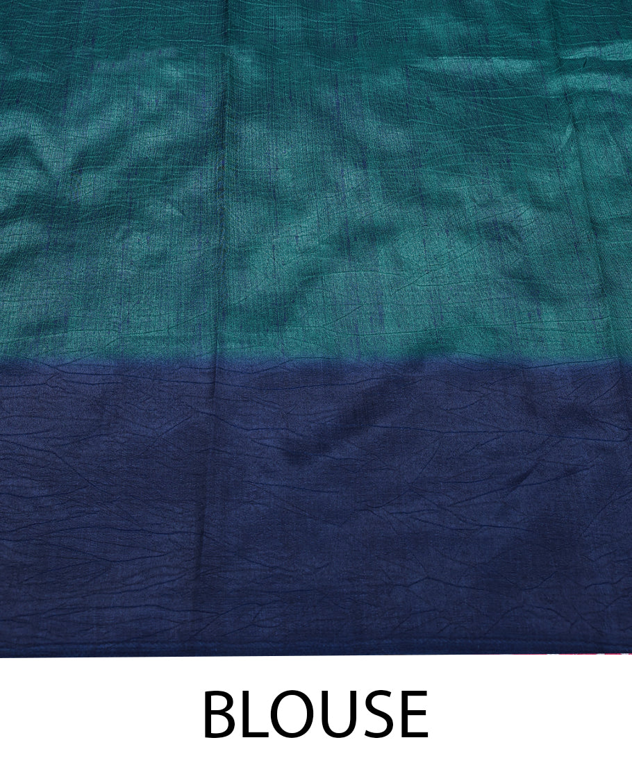 Light Peacock Blue Colour Manipuri Saree having Tiny Prints in Entire Body with Contrast Printed Border and Blouse