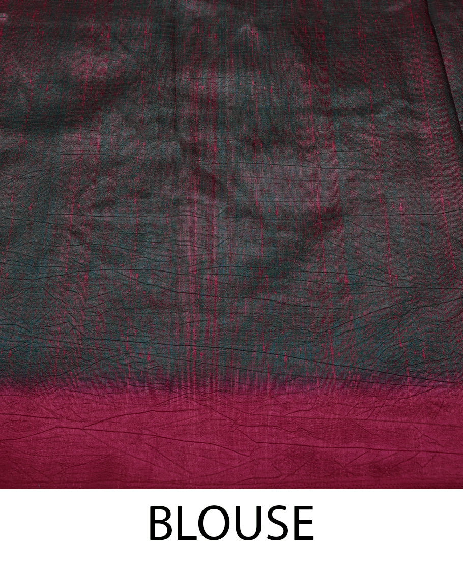 Dark Green Colour Manipuri Saree having Tiny Prints in Entire Body with Contrast Printed Border and Blouse