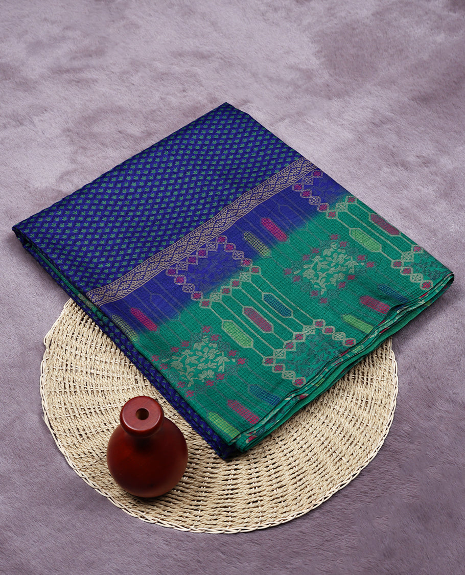 Pepsi Blue Colour Manipuri Saree having Tiny Prints in Entire Body with Contrast Printed Border and Blouse