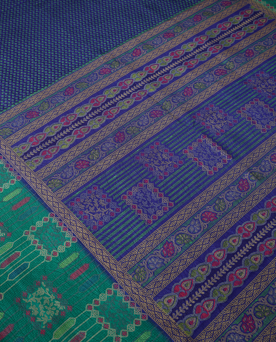 Pepsi Blue Colour Manipuri Saree having Tiny Prints in Entire Body with Contrast Printed Border and Blouse