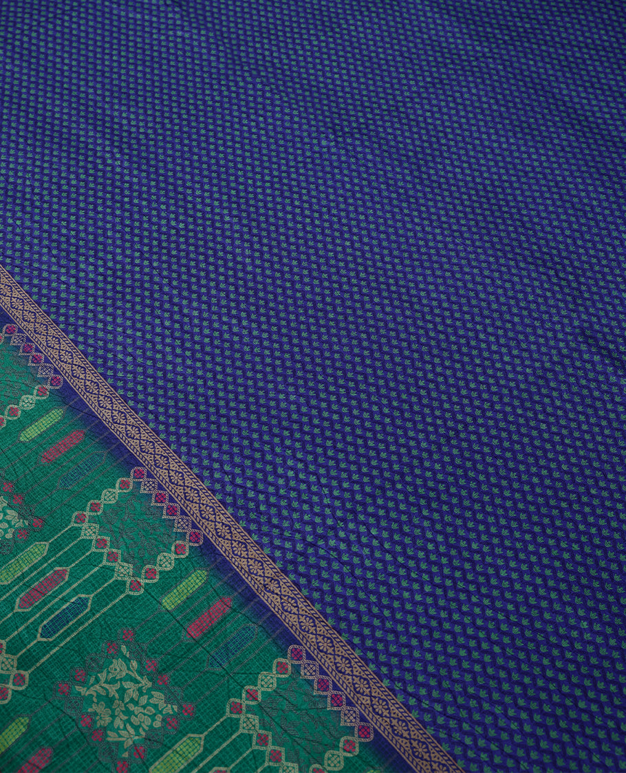 Pepsi Blue Colour Manipuri Saree having Tiny Prints in Entire Body with Contrast Printed Border and Blouse