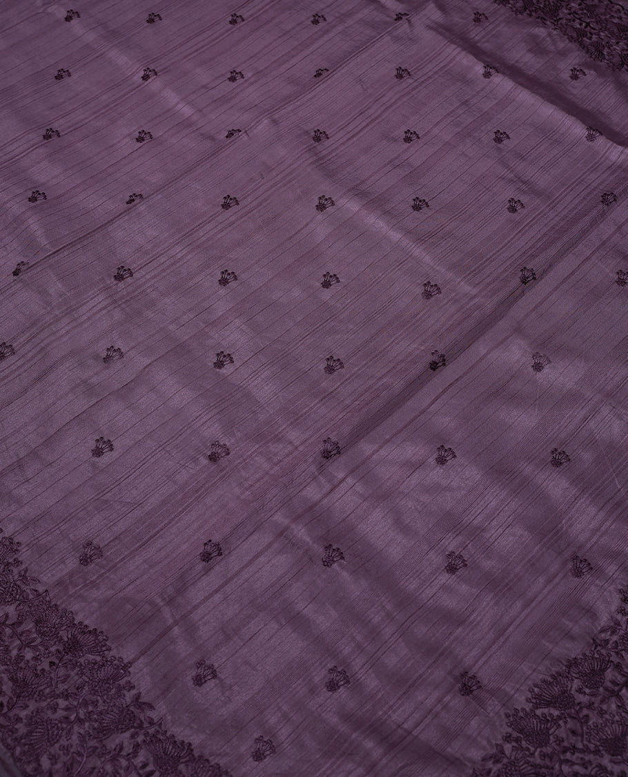 Pastel Onion Colour Art Tussar Saree having Thread Buttas in Body with Thread worked Border and Blouse.