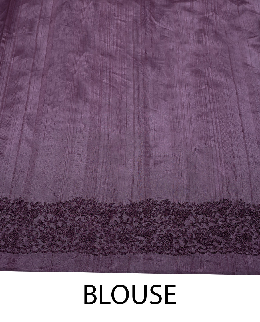 Pastel Onion Colour Art Tussar Saree having Thread Buttas in Body with Thread worked Border and Blouse.