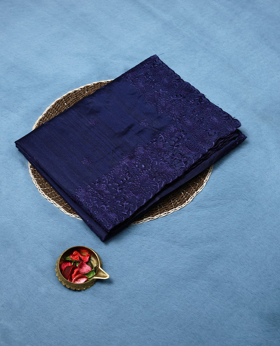 Navy Blue Colour Art Tussar Saree having Thread Buttas in Body with Thread worked Border and Blouse.