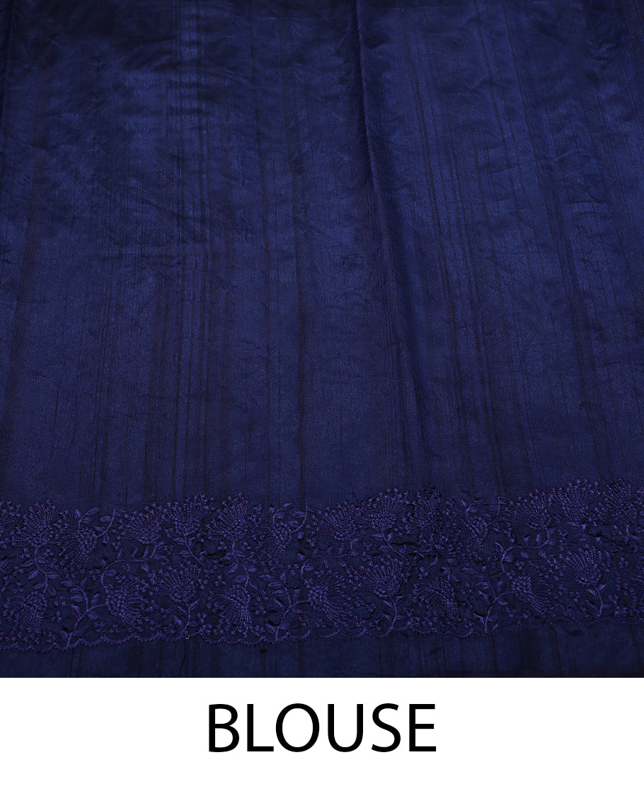 Navy Blue Colour Art Tussar Saree having Thread Buttas in Body with Thread worked Border and Blouse.