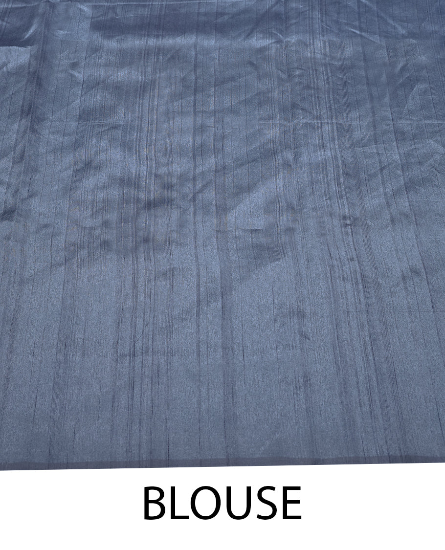 Pastel Blue Colour Art Tussar Saree having Contrast Thread Buttas in Body with Thread worked Border and Blouse.