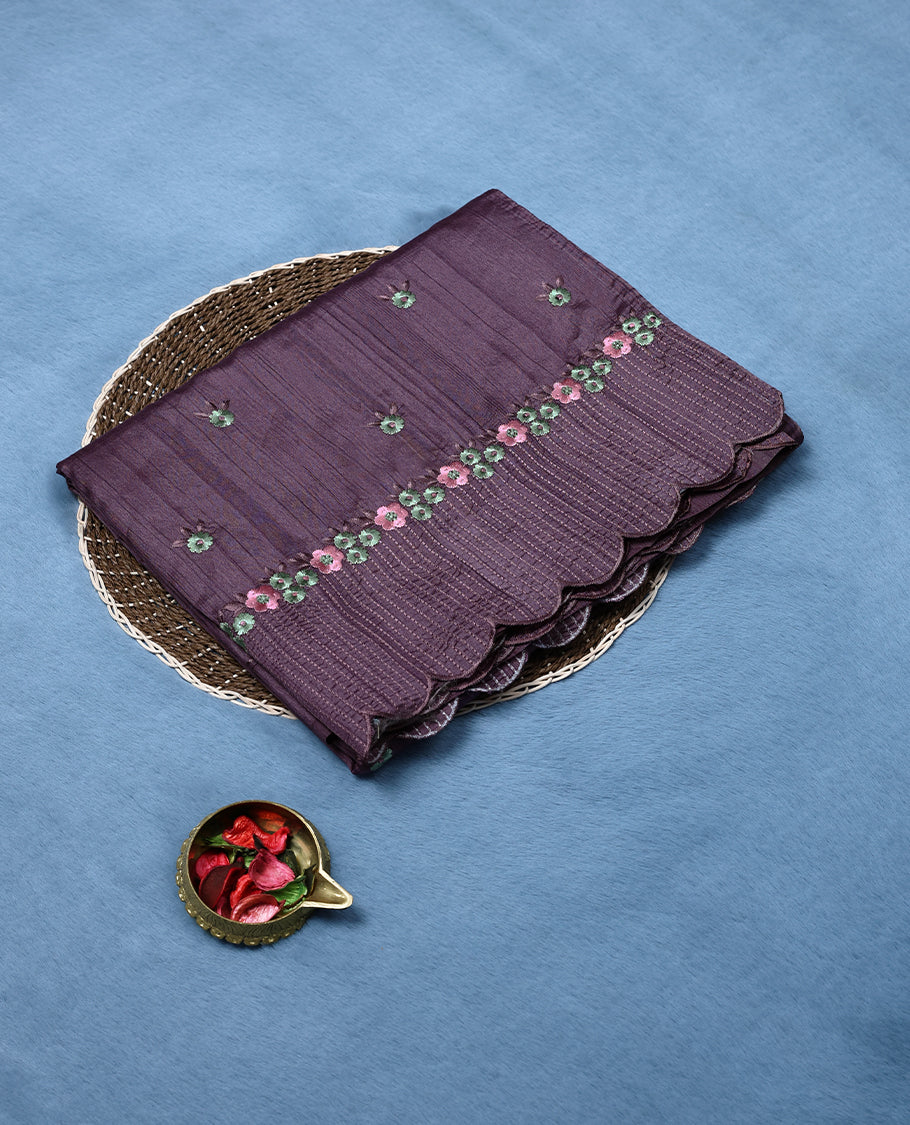 Pastel Onion Colour Art Tussar Saree having Contrast Thread Buttas in Body with Thread worked Border and Blouse.