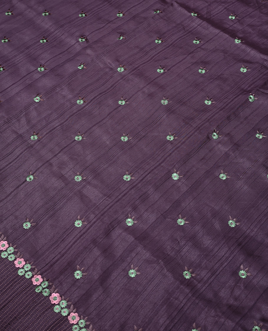 Pastel Onion Colour Art Tussar Saree having Contrast Thread Buttas in Body with Thread worked Border and Blouse.