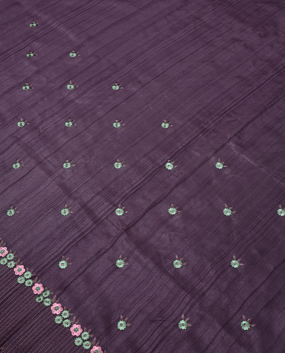 Pastel Onion Colour Art Tussar Saree having Contrast Thread Buttas in Body with Thread worked Border and Blouse.