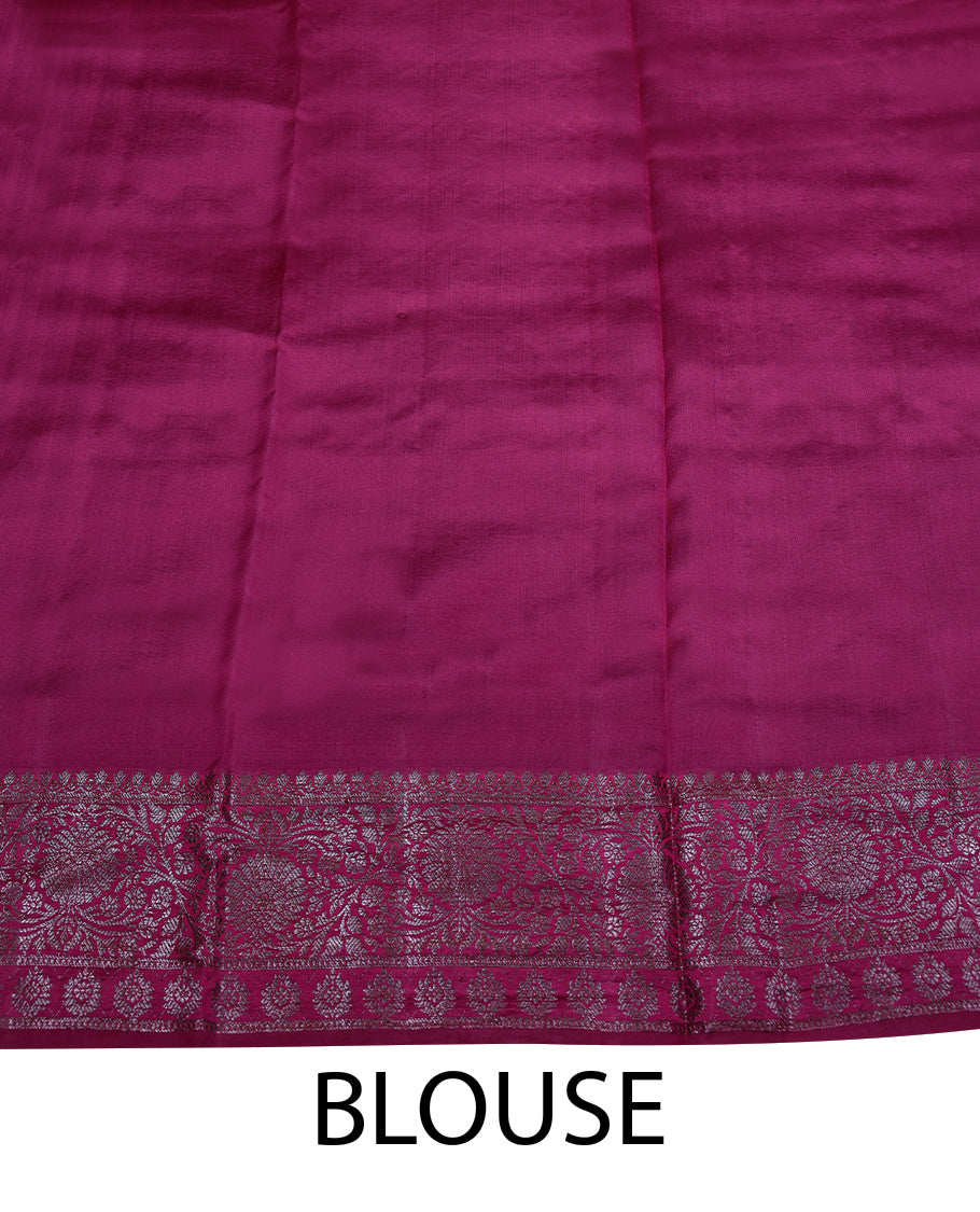 Sand Colour Banarasi Silk Saree having Golden Thread Worked Body with Dark Magenta Colour Blouse and Border