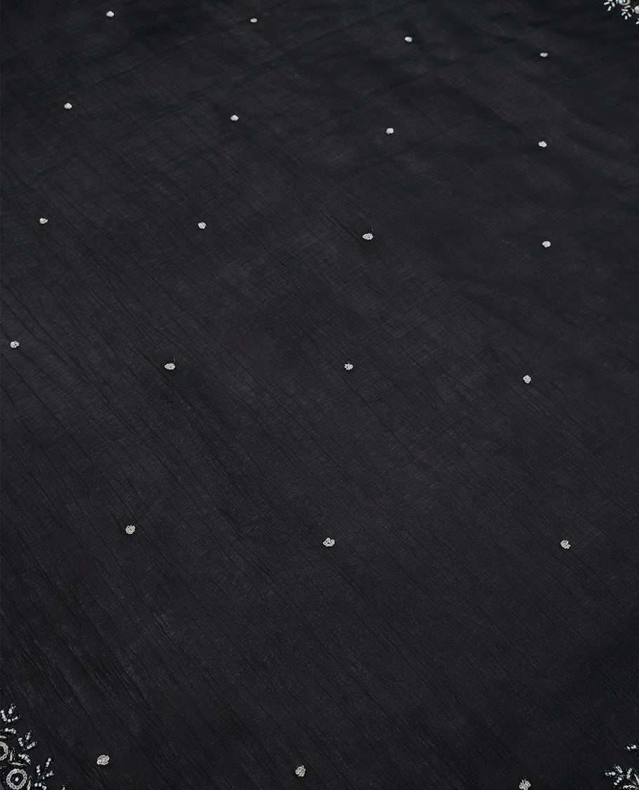 Pure Black Colour Designer Saree having Sequence Worked Body with Stone and Sequence Worked Border and Blouse