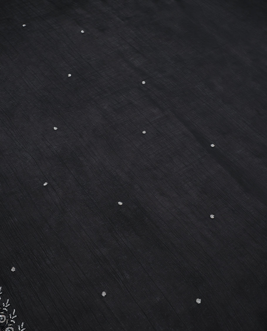 Pure Black Colour Designer Saree having Sequence Worked Body with Stone and Sequence Worked Border and Blouse