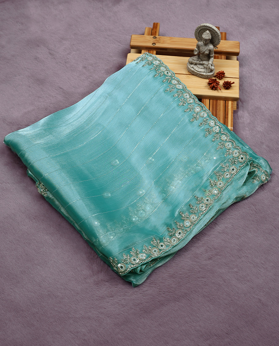 Light Aqua Colour Designer Saree having Sequence Worked Body with Stone and Sequence Worked Border and Blouse