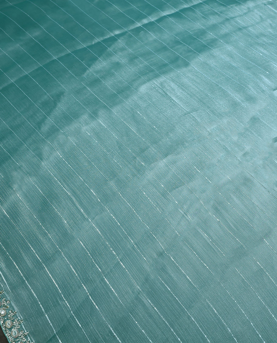 Light Aqua Colour Designer Saree having Sequence Worked Body with Stone and Sequence Worked Border and Blouse