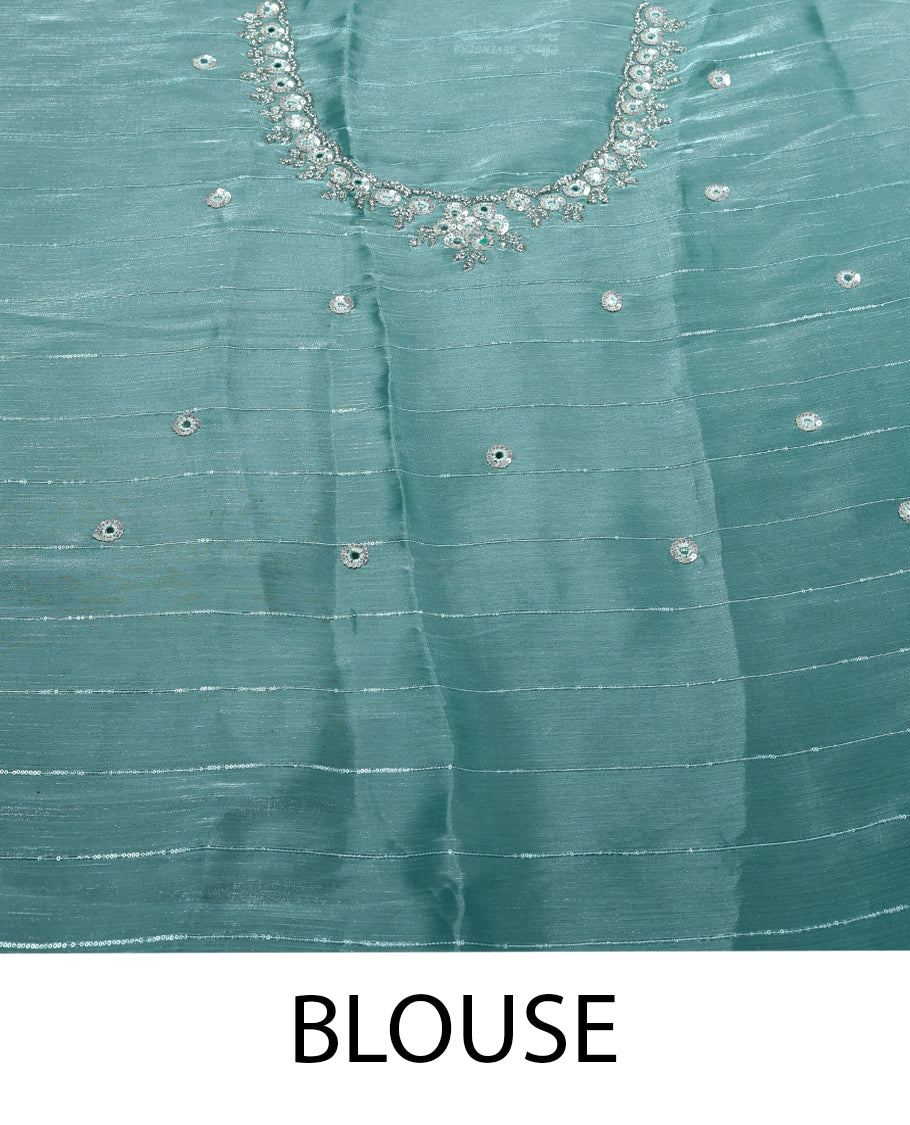 Light Aqua Colour Designer Saree having Sequence Worked Body with Stone and Sequence Worked Border and Blouse