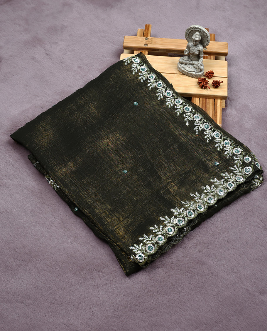 Dark Mung Bean Colour Designer Saree having Sequence Worked Body with Stone and Sequence Worked Border and Blouse