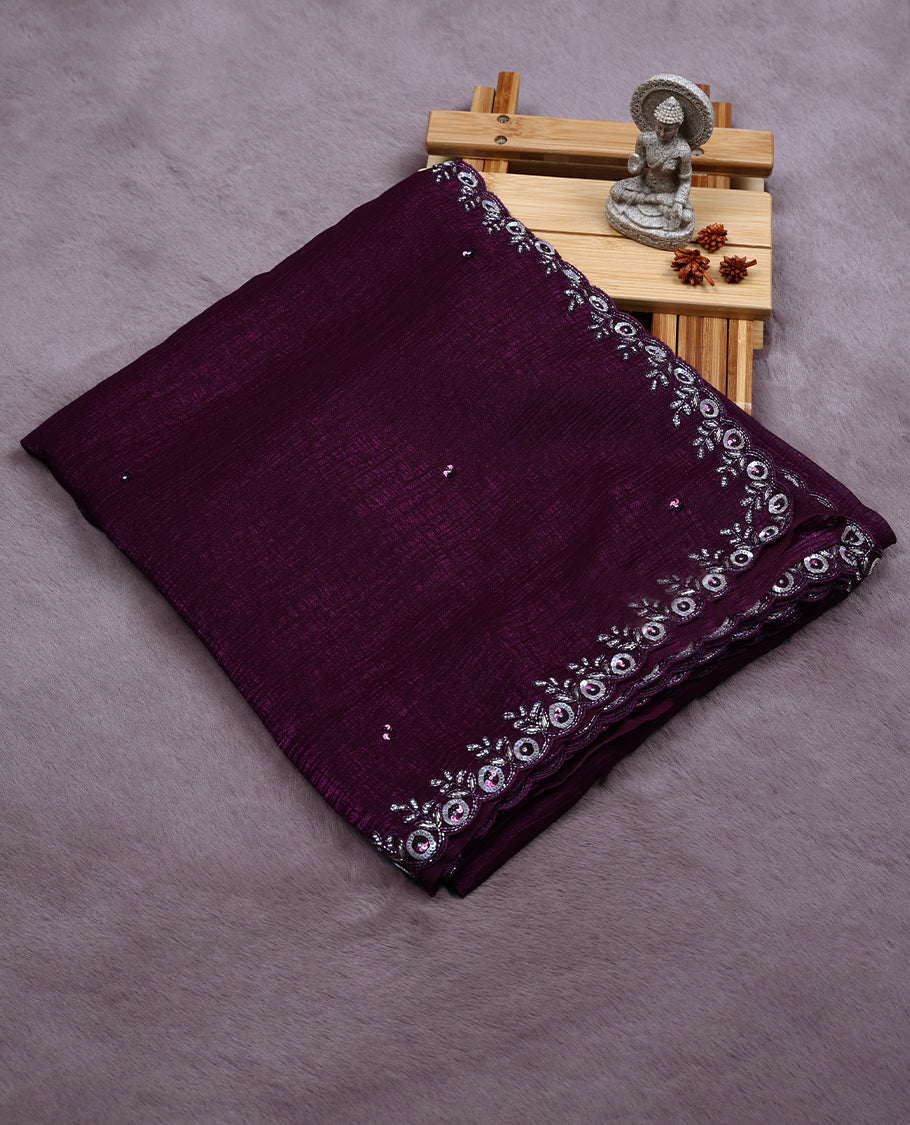 Grape Wine Colour Designer Saree having Stone and Sequence Worked Body with Worked Border and Blouse