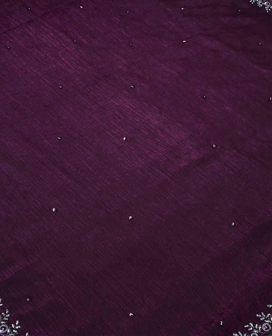 Grape Wine Colour Designer Saree having Stone and Sequence Worked Body with Worked Border and Blouse