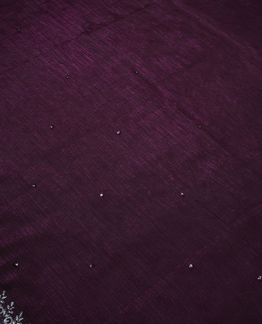 Grape Wine Colour Designer Saree having Stone and Sequence Worked Body with Worked Border and Blouse