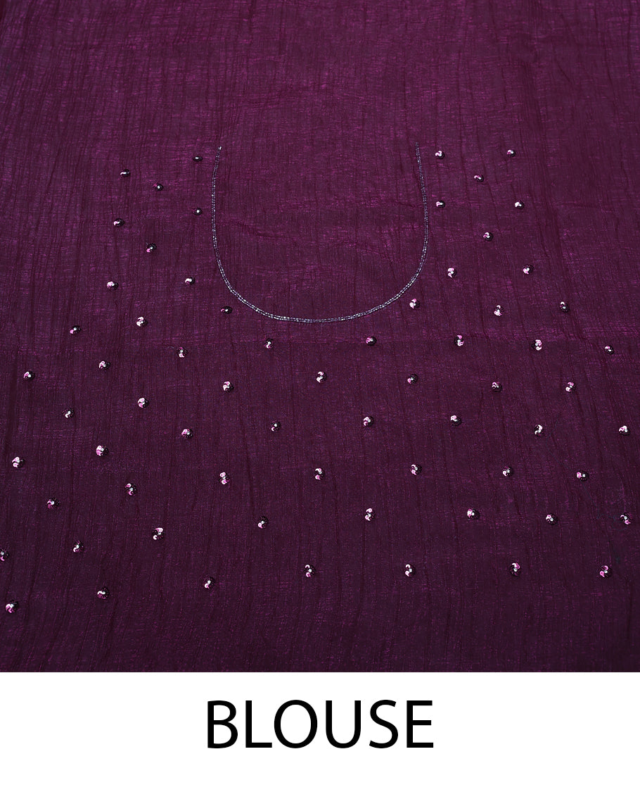 Grape Wine Colour Designer Saree having Stone and Sequence Worked Body with Worked Border and Blouse