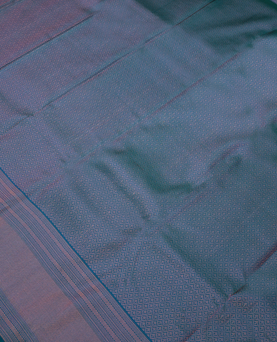 Peacock Blue Colour Kancheepuram Wedding Silk Saree having Copper Brocade Body and Border with Self Coloured Blouse