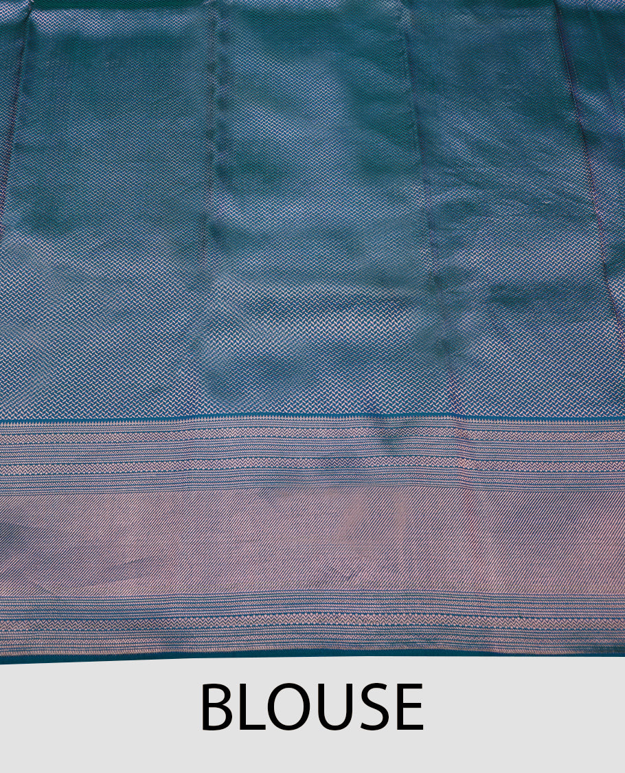 Peacock Blue Colour Kancheepuram Wedding Silk Saree having Copper Brocade Body and Border with Self Coloured Blouse