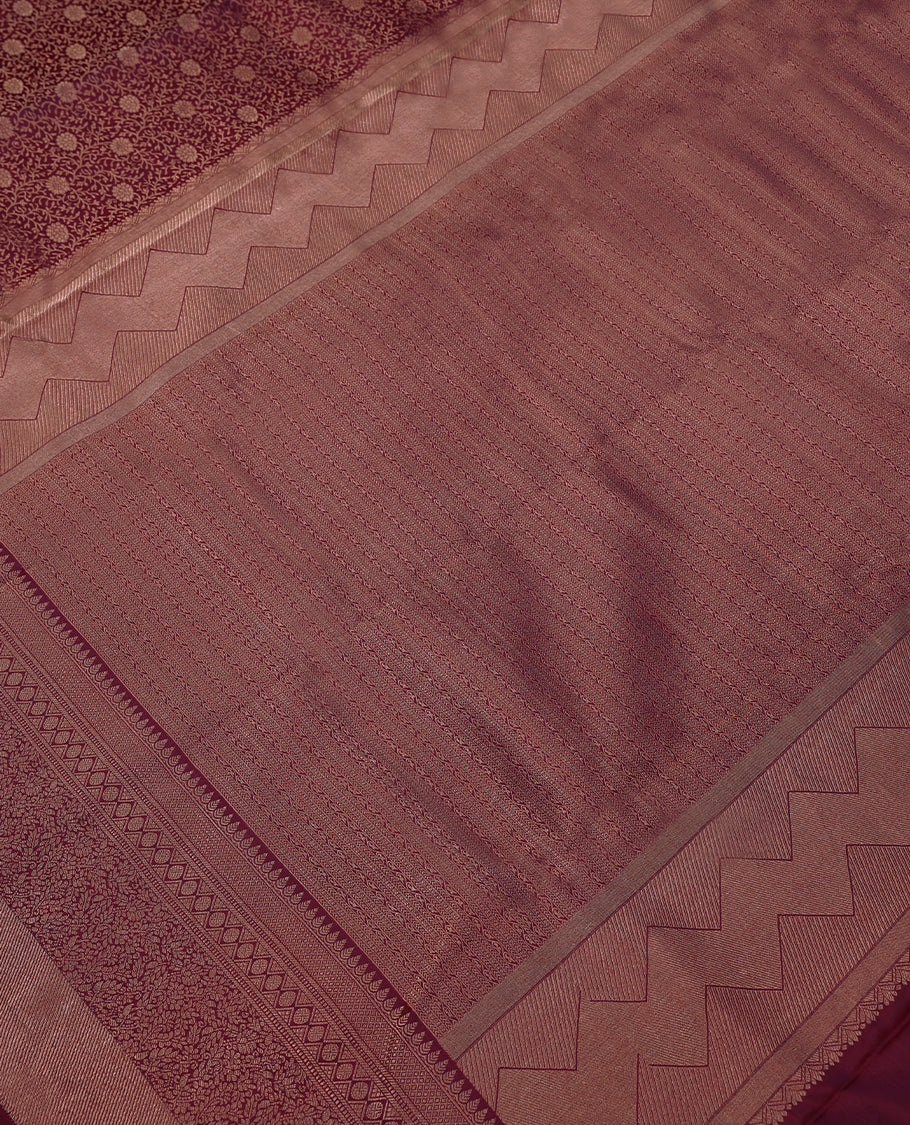 Maroon Red Colour Kancheepuram Wedding Silk Saree having Jaal Worked Body with Border and Self Coloured Blouse