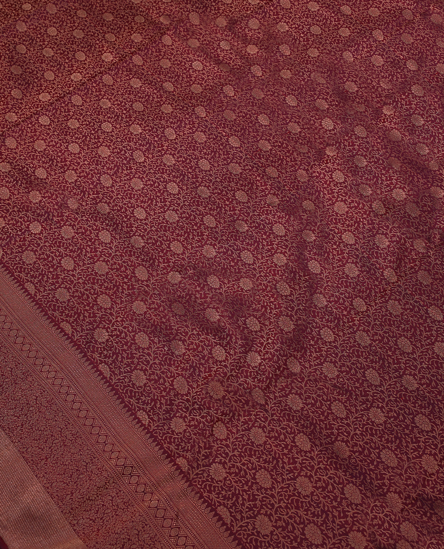 Maroon Red Colour Kancheepuram Wedding Silk Saree having Jaal Worked Body with Border and Self Coloured Blouse
