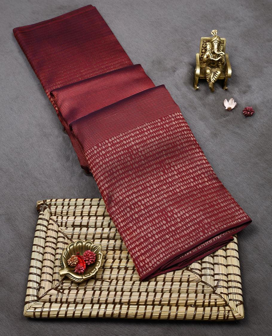 Maroon Red Colour Kancheepuram Wedding Silk Saree having Zari Worked Body and Border with Self Coloured Blouse