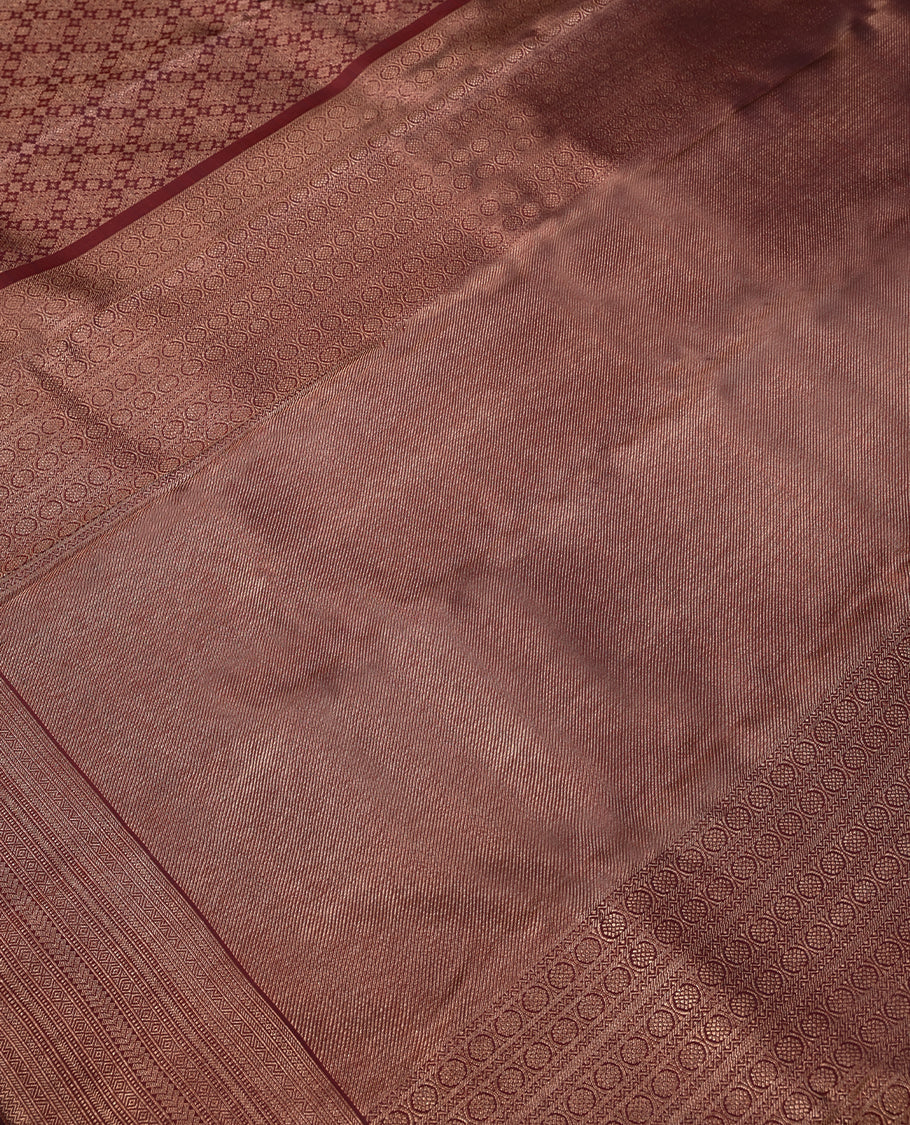 Maroon Colour Kancheepuram Wedding Silk Saree having Zari Worked Body and Border with Self Coloured Blouse