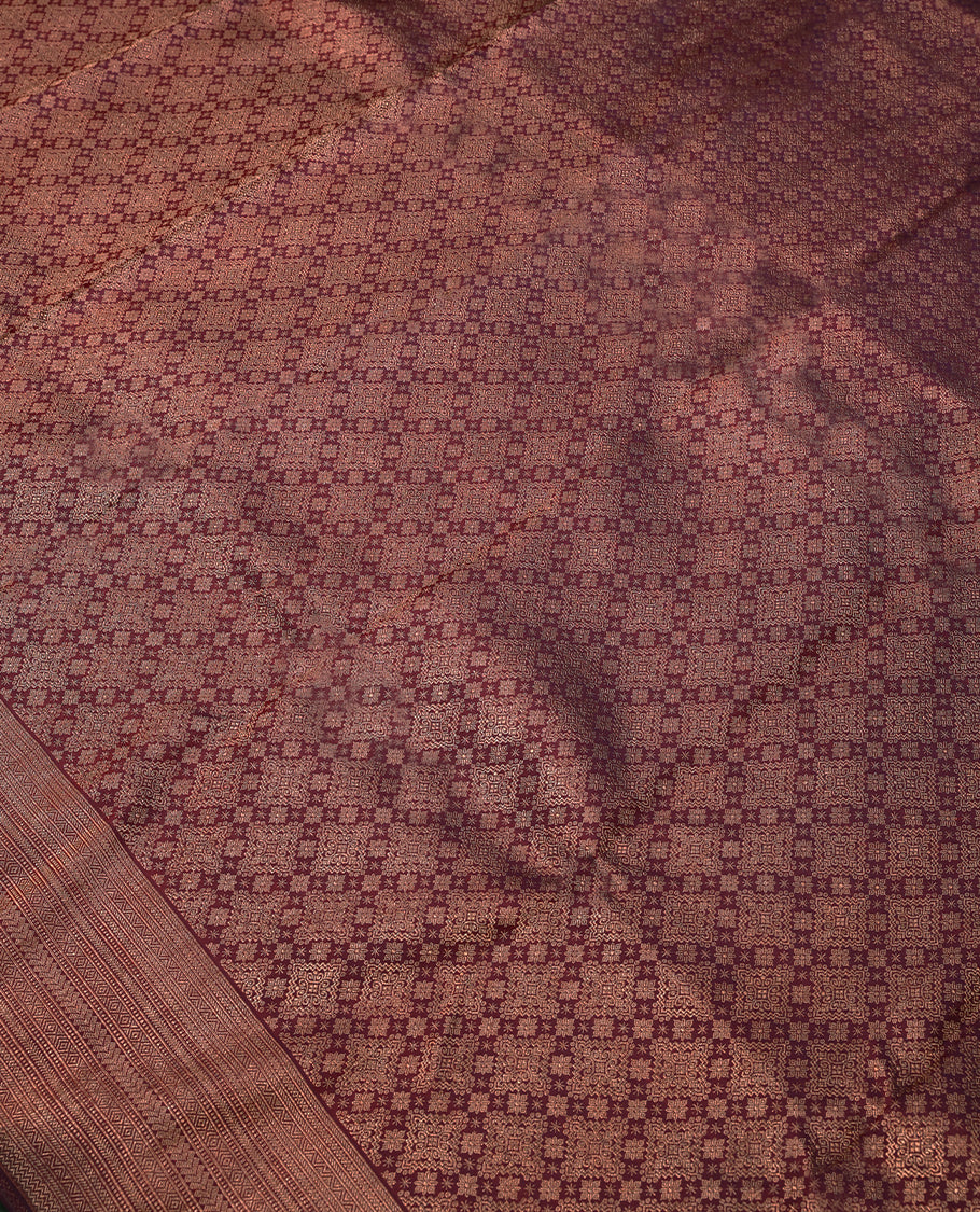 Maroon Colour Kancheepuram Wedding Silk Saree having Zari Worked Body and Border with Self Coloured Blouse