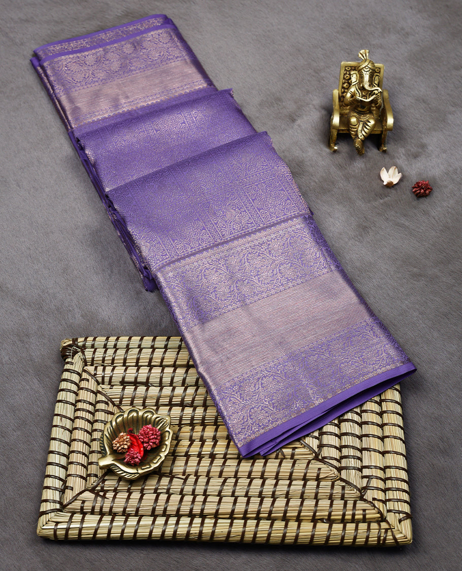 Lavender Colour Kancheepuram Wedding Silk Saree having Zari Worked Body and Border with Self Coloured Blouse