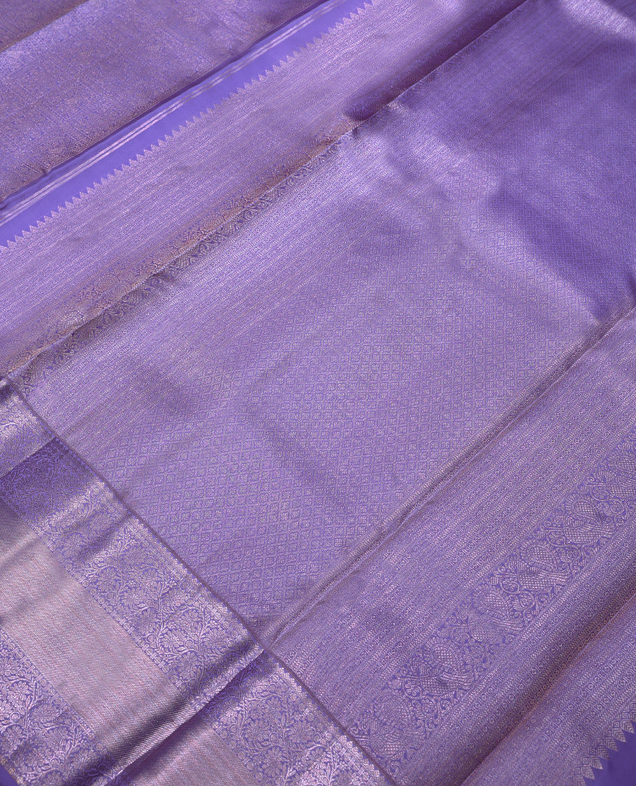 Lavender Colour Kancheepuram Wedding Silk Saree having Zari Worked Body and Border with Self Coloured Blouse