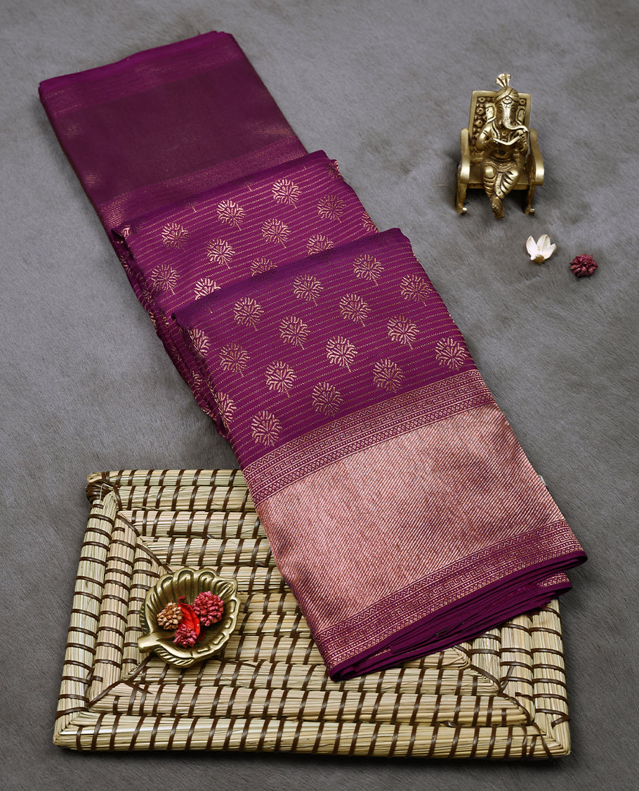 Dark Wine Colour Kancheepuram Wedding Silk Saree having Zari Worked Body and Border with Self Coloured Blouse